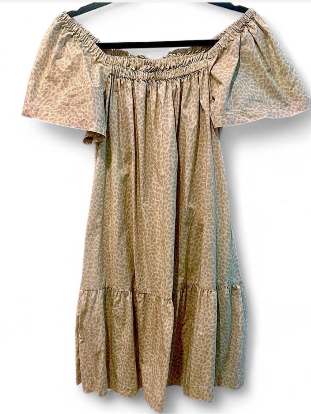 Coastal Cowgirl Cheetah Print Flutter Sleeve Cotton Dress w/ Pockets Preppy XS
